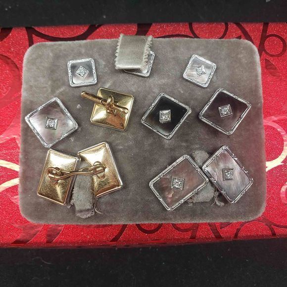 Platinum and 14k Gold with Diamond and Abalone Matching Cufflinks & Vest **Vinta